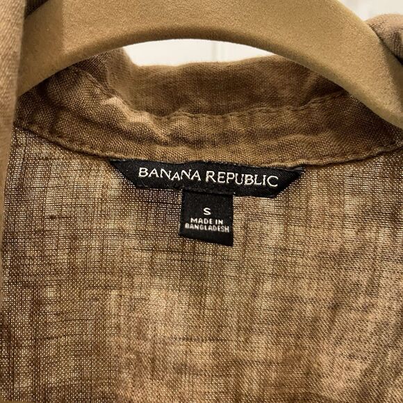 Banana Republic Cruz Linen Utility Top Off White Brown V-Neck Short Sleeve Sz S - Picture 3 of 8